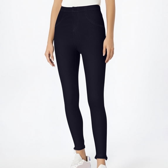 Sakmal High Waisted Pants Women Slim Leg Jegging Plus Size Girlfriend Black Solid Pants with Pockets