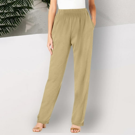 Sakmal High Waisted Pants Women Slim Straight Trousers Khakis Work Solid Yellow Pants with Pockets
