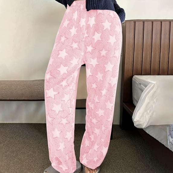 Sakmal High Waisted Pants for Women Sweatpants Pajama Pleated Loose Pink Stars Pants with Pockets