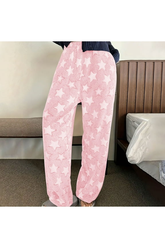 High Waisted Pants for Women Sweatpants Pajama Pleated Loose Pink Stars Pants with Pockets