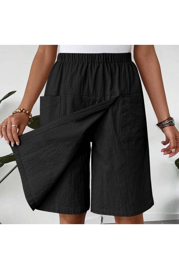 High Waisted Shorts Women Bermuda Wide Leg Black Stretchy Solid Womens Shorts with Pockets