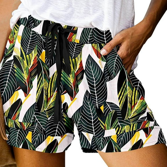 Sakmal Green Shorts for Women Wide Leg Board High Waisted Beach Vacation Hawaiian Shorts with Pockets