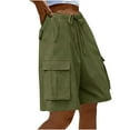 thumbnail image 1 of Sakmal Cargo Shorts for Women Green High Waisted Knee Length Cotton Wide Leg Shorts with Pockets, 1 of 7