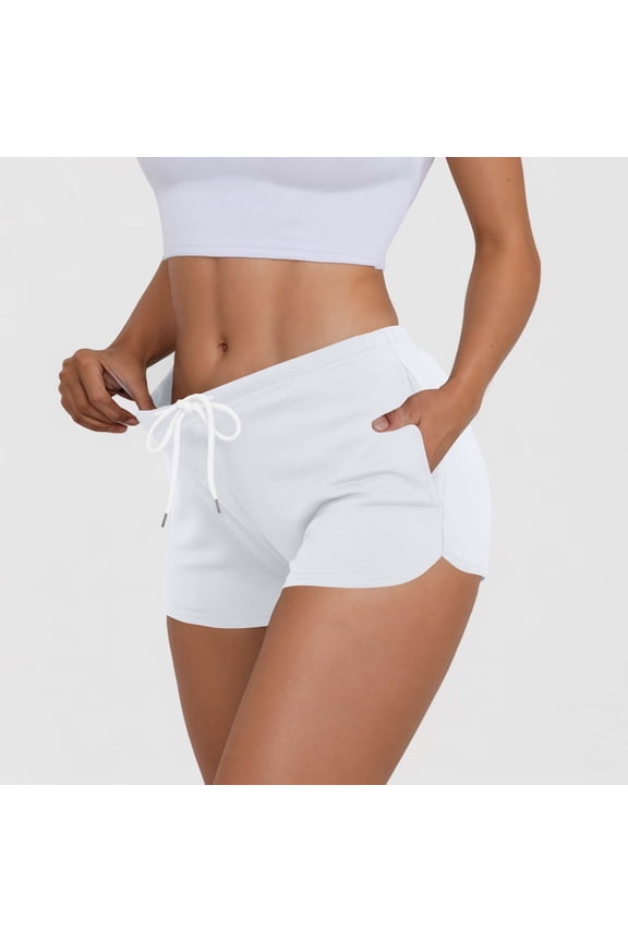 High Waisted Shorts for Women Mini Drawstring Hotpants Solid White Elastic Waist Shorts for Women with Pockets