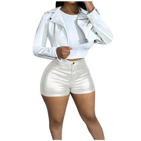 Sakmal High Waisted Shorts for Women Plus Szie Mini Sequin White Comfy Solid Womens Shorts with Pockets