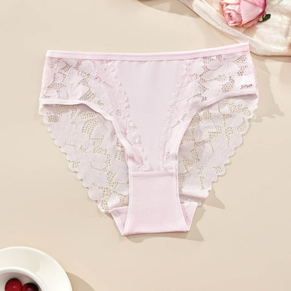 Sakmal High Waisted Underwear Women Briefs Lace Plus Size Panties Stretch Pink Womens Panties 2XL