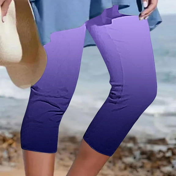 Sakmal High Waisted Women Leggings Purple Plus Size Soft Beach Yoga Pants Swim 7/8th Gradient Leggings