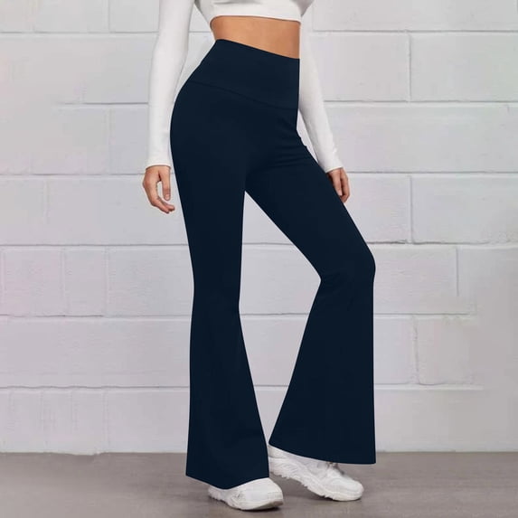 Sakmal High Waisted Women Leggings Soft Butt Lifting Stretchy Blue Yoga Pants Flare Leg Full Solid Running Leggings