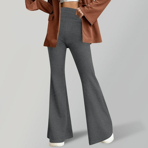 Sakmal High Waisted Women Leggings Trendy Lightweight Soft Gray Yoga Pants Workout Solid Full Flare Leg Leggings