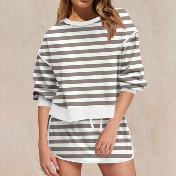 Sakmal High Waisted Women Shorts Wide Leg Striped Trendy Brown Womens Shorts with Pockets