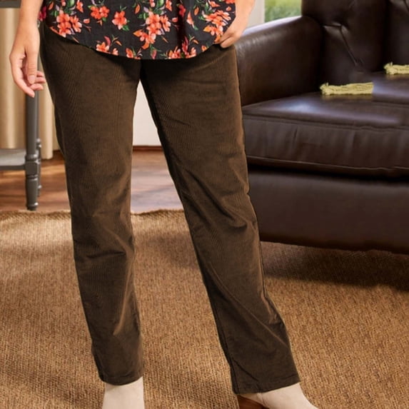 Sakmal High Waisted Women's Pants Cotton Pleated Corduroy Slim Straight Solid Brown Pants