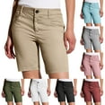 thumbnail image 1 of Sakmal High Waisted Womens Khaki Shorts Knee Length Straight Leg Work Chino Green Solid Trendy Ladies Shorts with Pockets, 1 of 9