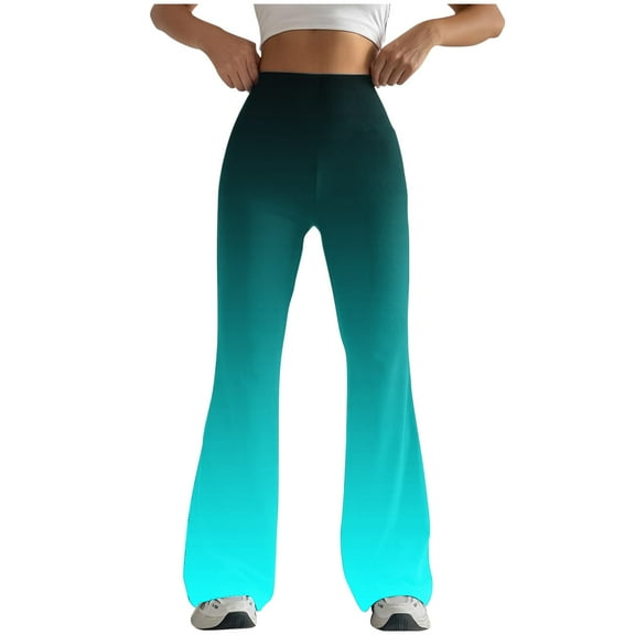 Sakmal High Waisted Womens Leggings Trendy Compression Green Buttery Soft Yoga Pants Long Running Gradient Flare Leg Leggings