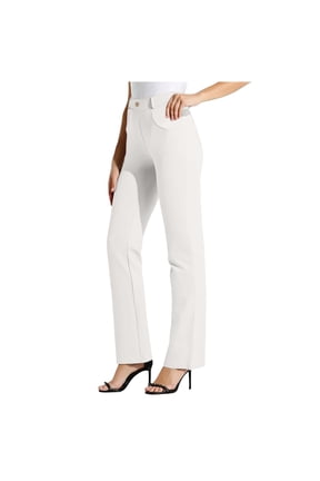 High Waisted Womens Pants Straight Leg Work Trousers Khakis Solid White Pants with Pockets