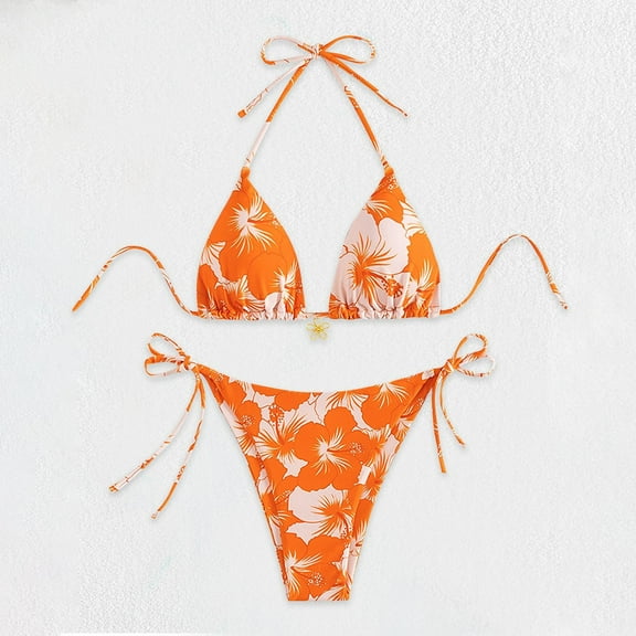 Sakmal High Waisted Womens Swimsuits Bikinis Two Piece Sets Orange Sexy Swimwear Padded Push Up Triangle Swimsuit Sets