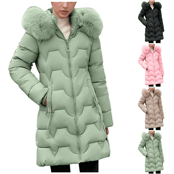 Sakmal Hooded Coats for Women Oversized Quilted Puffer Outerwear Down Jackets Parka Overcoat Green Waterproof Long Coats for Women