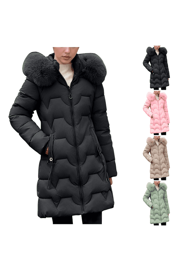 Hooded Jackets for Women Puffer Oversized Quilted Winter Down Jackets Parka Overcoat Long Black Waterproof Coats for Women