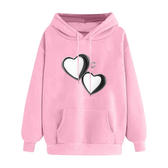 Sakmal Hoodies Women Pink Fall Winter Sweatshirts Heart Print Trendy Hoodies with Pockets