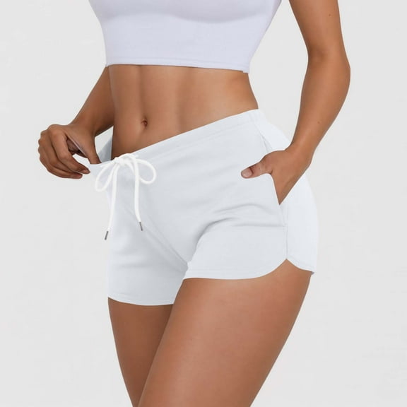 Sakmal Hotpants Women's Shorts Drawstring Mini High Waisted Solid Elastic Waist White Shorts for Women with Pockets