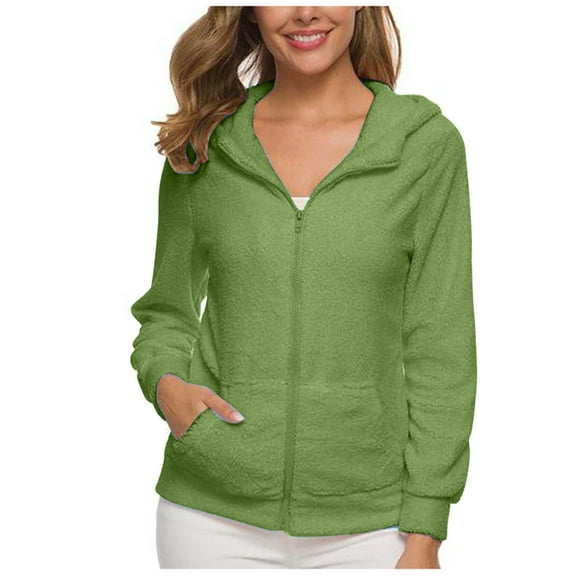 Sakmal Jackets for Women Workout Fleece Fall Green Jacket Casual Cropped Solid Coats for Women
