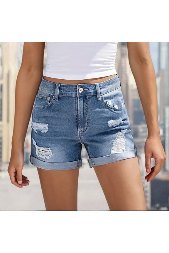 Jean Shorts Women High Waisted Wide Leg Cut off Denim Casual Solid Blue Womens Shorts with Pockets