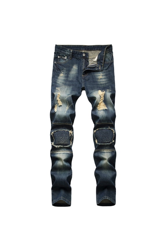 Jeans Men'S Pants Regular and Big & Tall Sizes Blue Full Solid Distressed Zipper Flat-Front Denim Mens Trousers