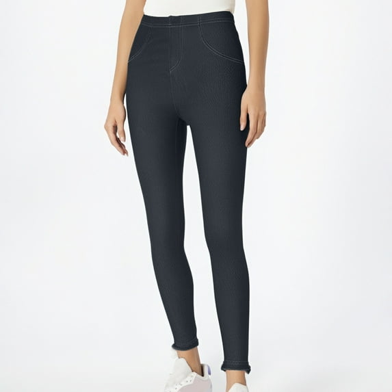 Sakmal Jegging Womens Pants Slim Leg High Waisted Plus Size Girlfriend Blue Solid Pants with Pockets