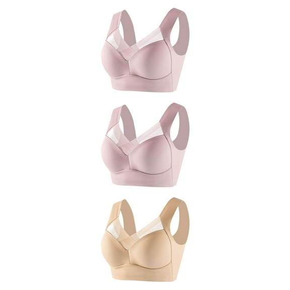 Sakmal Jelly Bras for Women Seamless Lace Bralette 3-Pack Lightly Lined Pink Ladies Bras L