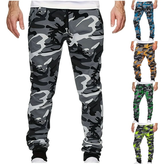 Sakmal Jogger Men's Cargo Pants Drawstring Elastic Waist Big and Tall Regular Multi Pockets Blue Camo Mens Pants L