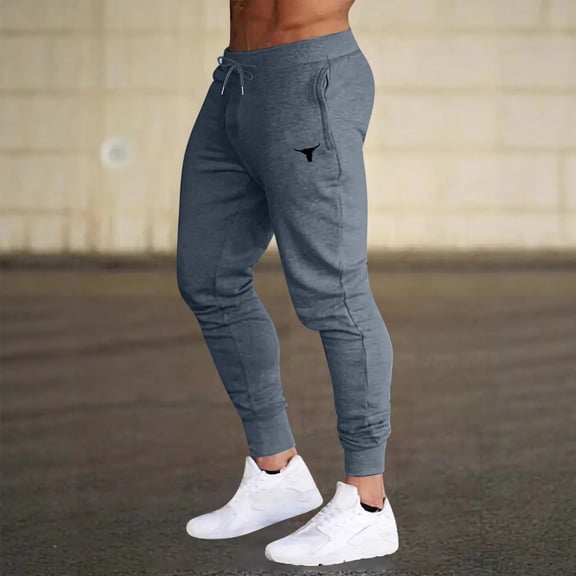 Sakmal Jogger Sweatpants for Men Elastic Bottom Baggy Pants Gray Running Casual Sweatpants for Men M