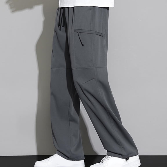 Sakmal Joggers Pants for Men Under$10 Gray Full Breathable Pockets Solid Flat-Front Lightweight Drawstring Trendy Trouser for Men