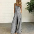 thumbnail image 1 of Sakmal Jumpsuits for Women Casual Wide Leg Plaid Plus Size Cottonand Linen Overalls Black Long Square Neck Sleeveless Pants for Women, 1 of 5