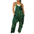 thumbnail image 1 of Sakmal Jumpsuits for Women Petite Green Summer Sleeveless Overalls Long V Neck Wide Leg Floral Pants with Pockets, 1 of 5