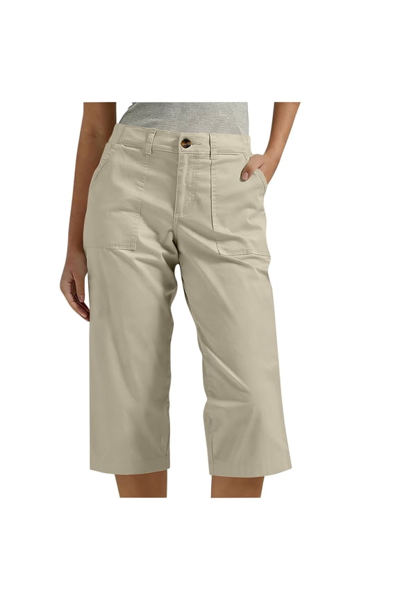 Khaki Capri Cargo Pants Women Straight Leg 7/8th Pants Lightweight Business Casual Solid Capris for Women 2XL