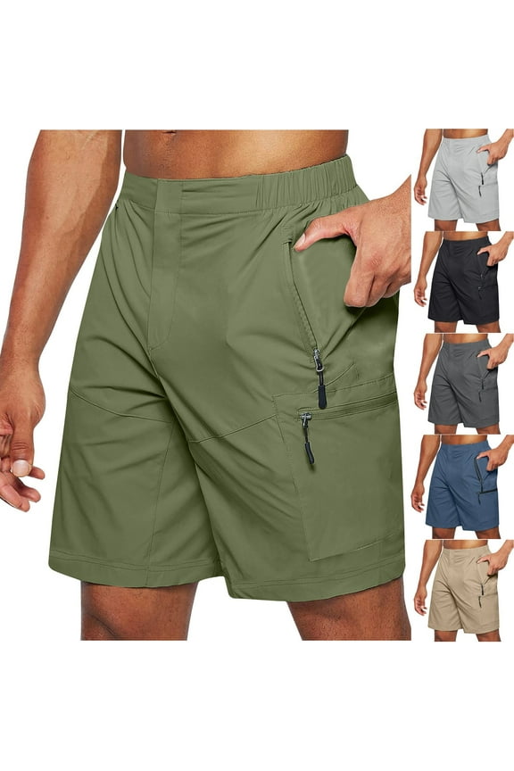 Khaki Mens Shorts Knee Length Cargo Big and Tall Board Stretch Beach Black 9 Inch Solid Shorts for Men L