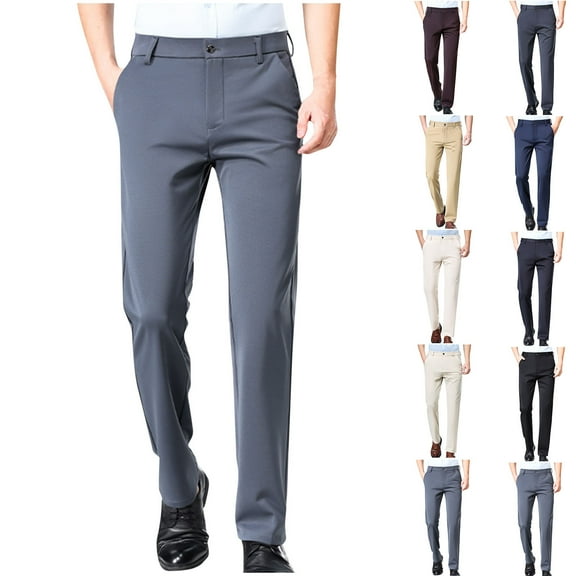 Sakmal Khaki Pants Men Dress Straight Leg Cotton Trousers Black Regular Business Casual Chino Pants Men L