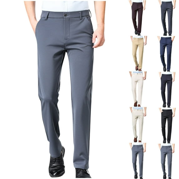 Sakmal Khaki Pants Men Dress Straight Leg Cotton Trousers Black Regular Business Casual Chino Pants Men L