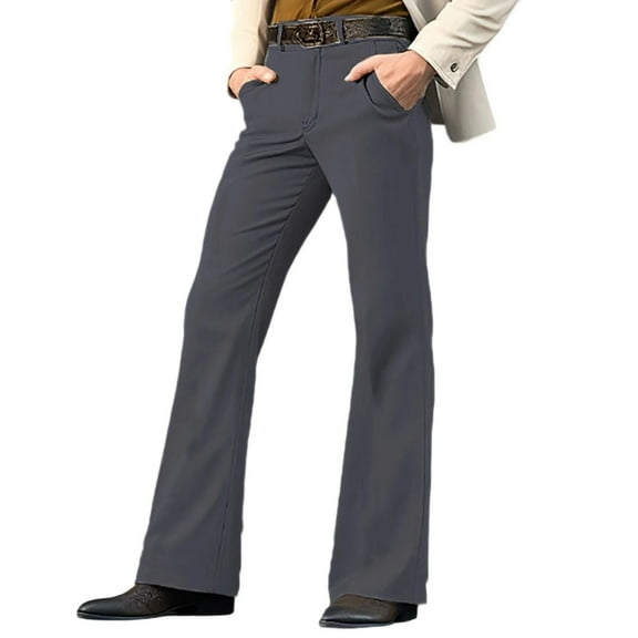 Sakmal Khaki Pants Men Flare Leg Dress Relaxed Fit Stretch Gray Chino Pants for Men XL