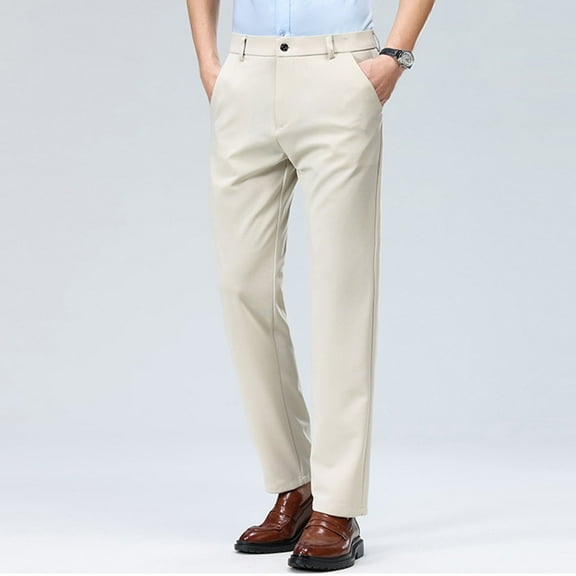 Sakmal Khaki Pants Men Work Cotton Straight Leg Trousers Yellow Regular Lightweight Chino Pants for Men L