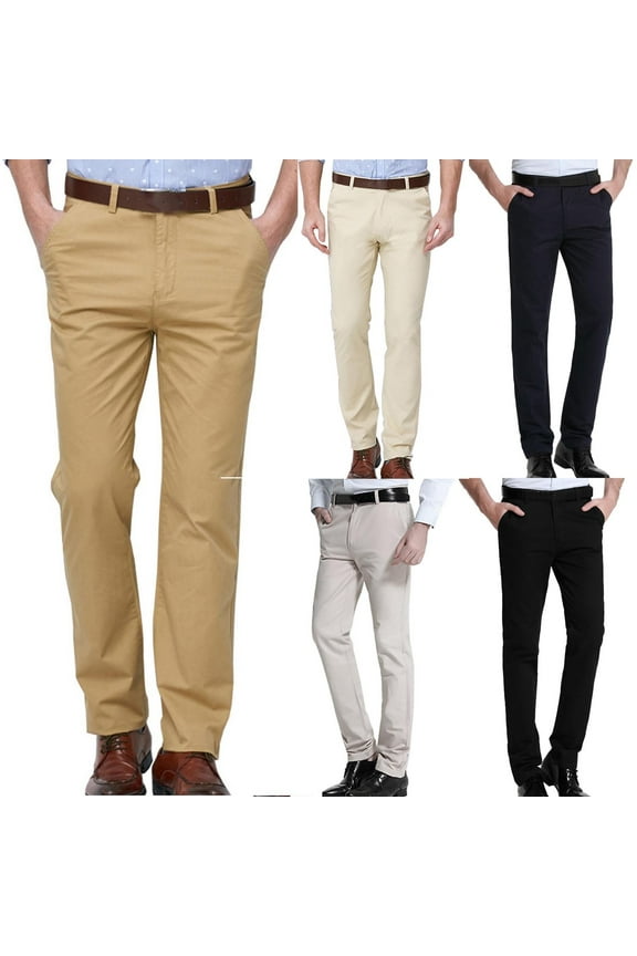 Khaki Pants for Men Straight Leg Work Trousers Classic Fit Lightweight Beige Chino Pants for Men L