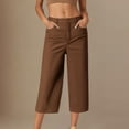 thumbnail image 1 of Sakmal Khaki Pants for Women Wide Leg Brown Work Leggings Plain High Waisted Cropped Capris, 1 of 5