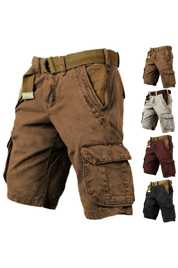 Khaki Shorts Men Knee Length Cargo Big and Tall Wide Leg 9 Inch Streetwear Solid Black Shorts for Men L