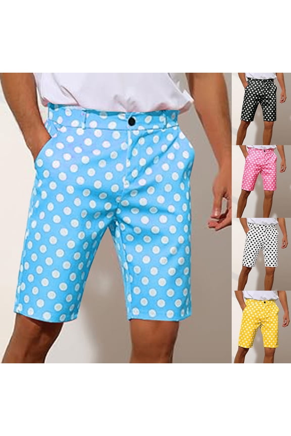 Khaki Shorts for Men Chino with Pockets Polka Dot Beach Black 7 Inch Mens Shorts L