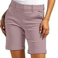 thumbnail image 1 of Sakmal Khaki Shorts for Women Mid Rise Straight Leg 7 Inch Inseam Elastic Waist Casual Bermuda Shorts with Pockets, 1 of 8