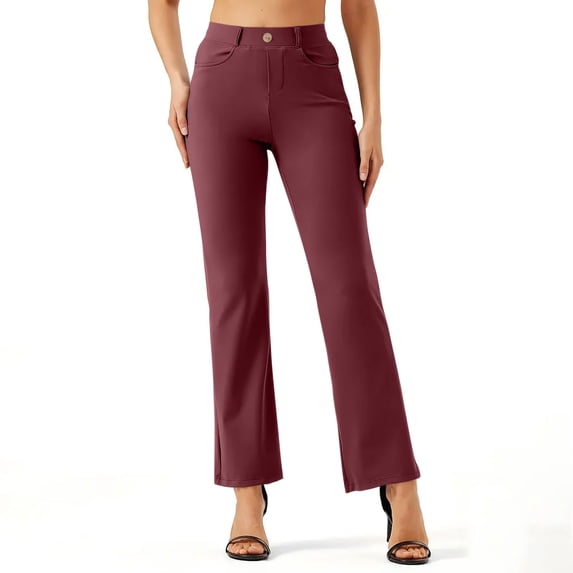 Sakmal Khakis Womens Pants Business Casual Trousers Straight Leg High Waisted Red Solid Pants
