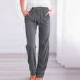 thumbnail image 1 of Sakmal Khakis Womens Pants Cotton Linen High Waisted Straight Leg Work Gray Solid Pants with Pockets, 1 of 6