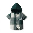 thumbnail image 1 of Sakmal Kids Clothes Under $5 For Girls And Boys With Pocket Green Short Sleeve Hooded 1-8y Plaid Button Down Childrens Tops, 1 of 3