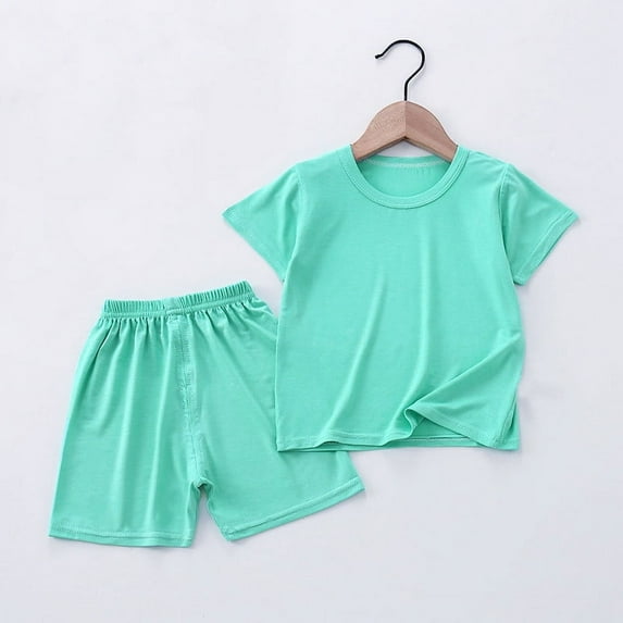 Sakmal Kids Clothes Under $5 Green Outfit Sets Solid 1-8y Short Sleeve Crew Neck Tee For Kids