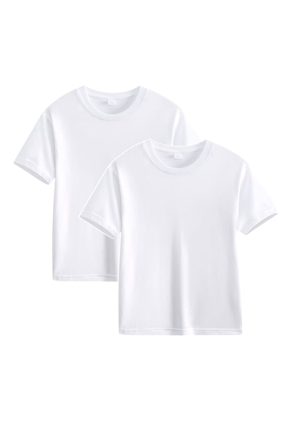 Kids Clothes White 2pc 3-14y Solid Crew Neck Short Sleeve Cotton Kids Tops Boy And Girl