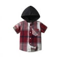 thumbnail image 1 of Sakmal Kids Clothes With Pocket Red Short Sleeve 1-8y Plaid Hooded Button Down Tee For Kids, 1 of 8